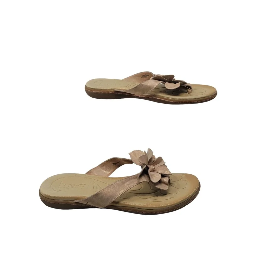 B.O.C.‎ Faux Vegan Leather Flip Flop Sandals 10M  Rose Gold 3D Flower Boho
